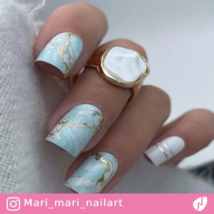 Mint Lollipop Color of Marble Nails